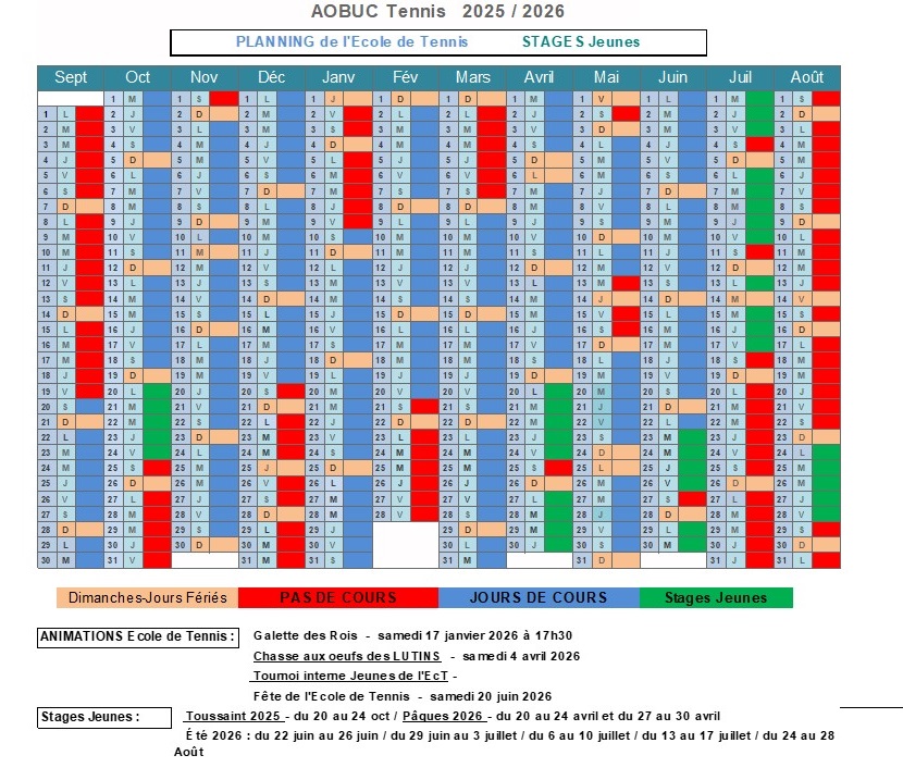 Calendrier Jeune ECT 2025 2026